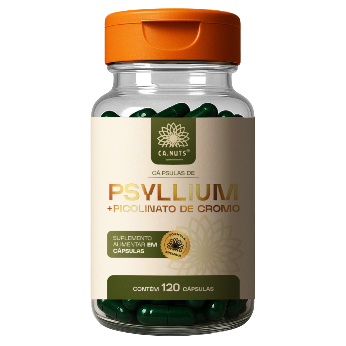 Psyllium em cápsulas mais Piccolinato de Cromo 1200mg Ca.nuts