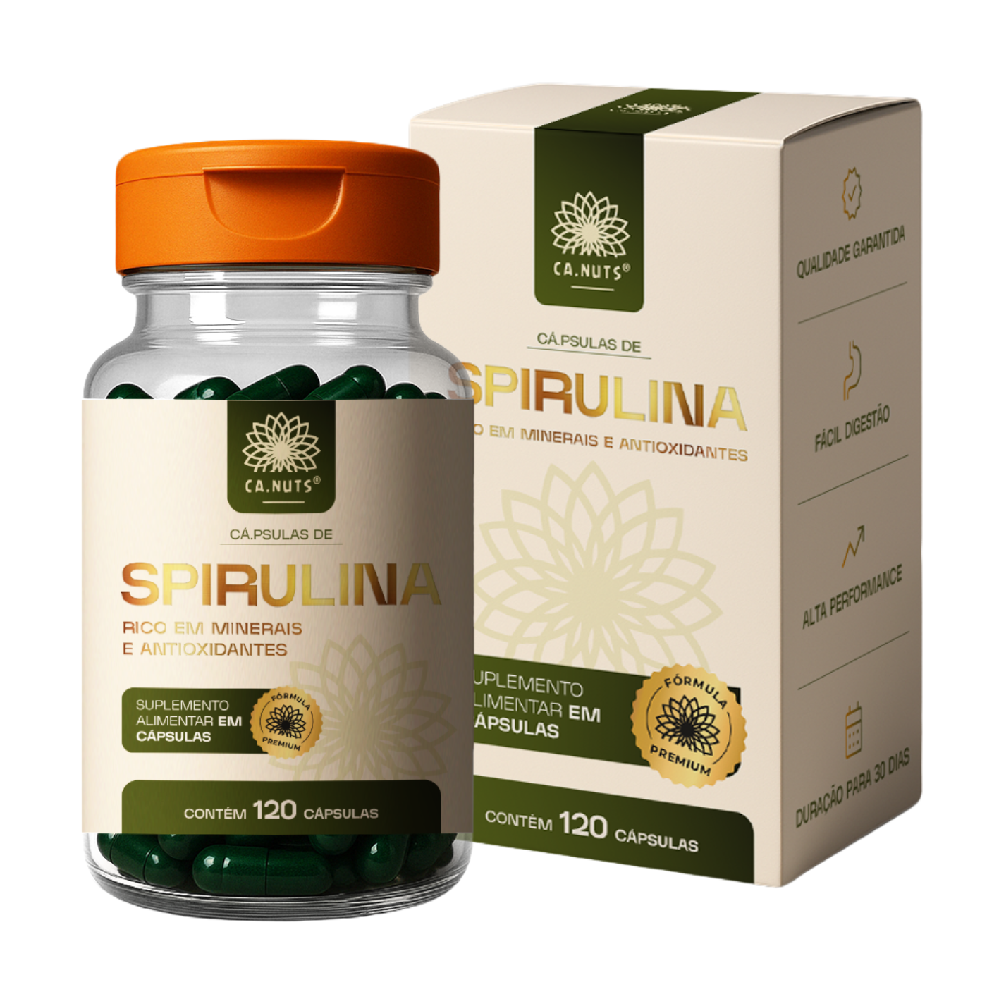 Spirulina em Cápsulas Ca.Nuts - 120 Cápsulas 1800mg
