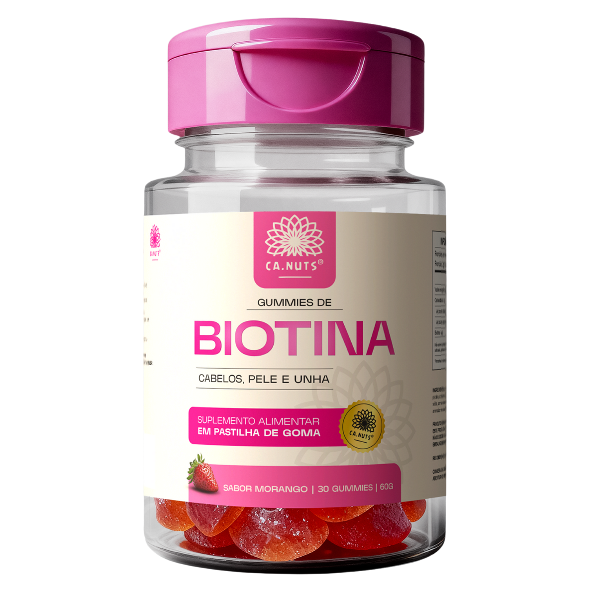 Biotina em Gummies Ca.nuts | 30 Gummies | Vitaminas para Cabelos, Pele e Unhas | Sabor Morango