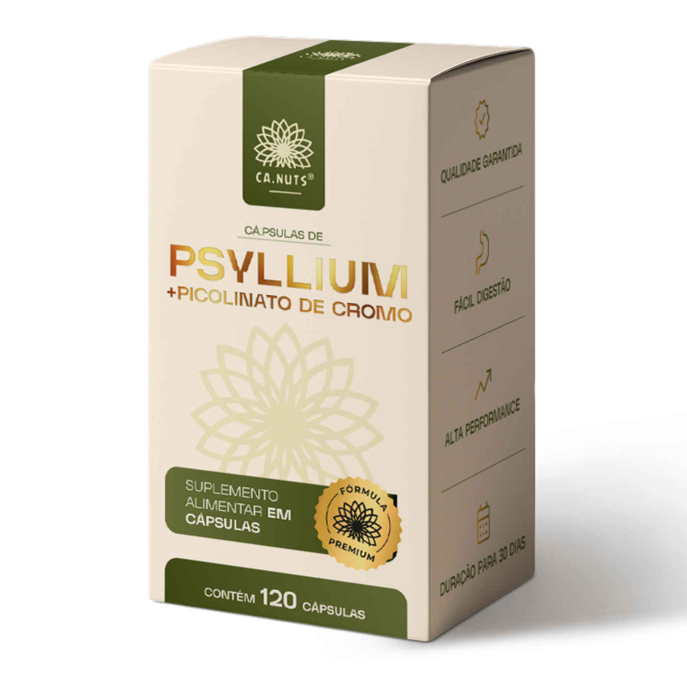 Psyllium em cápsulas mais Piccolinato de Cromo 1200mg Ca.nuts