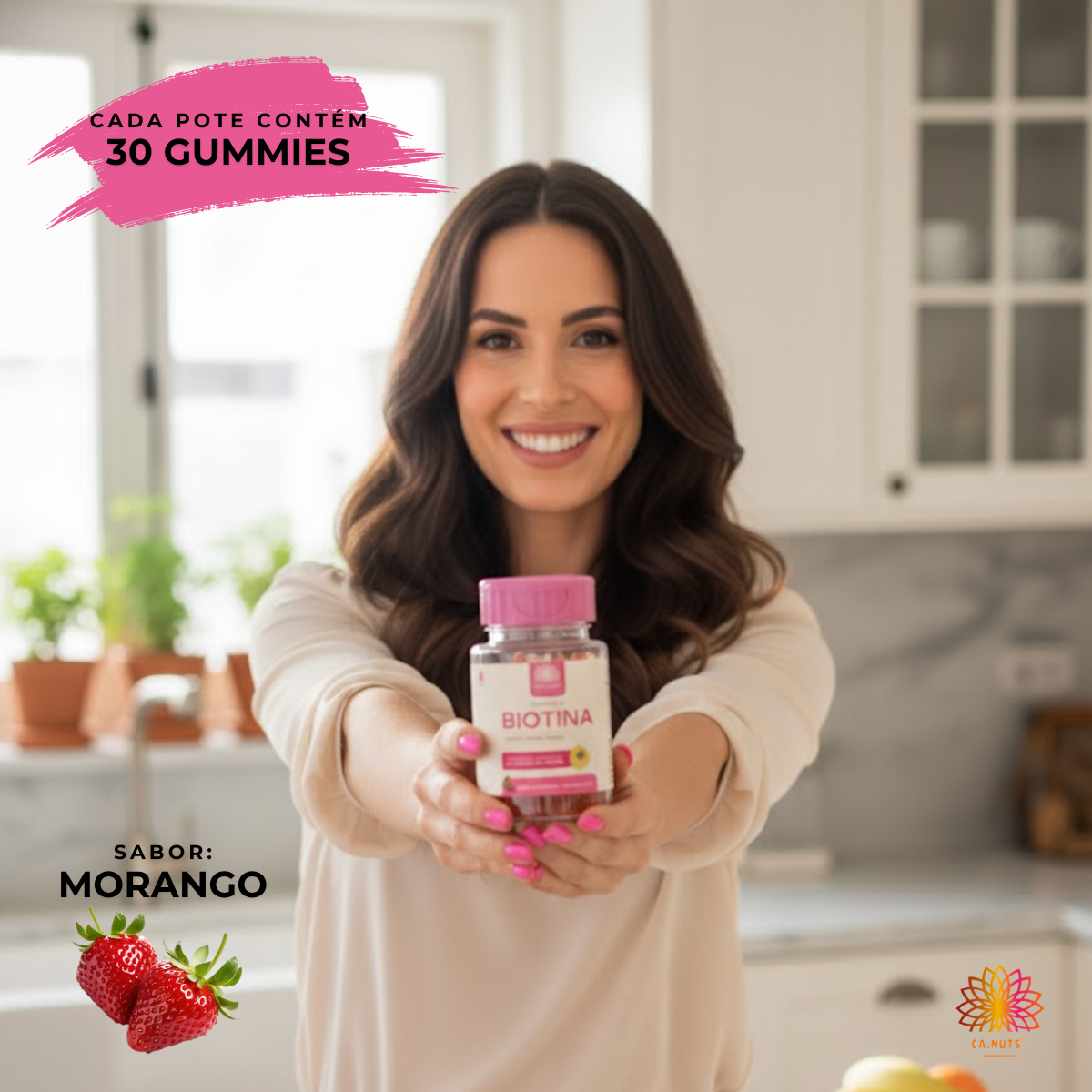 Biotina em Gummies Ca.nuts | 30 Gummies | Vitaminas para Cabelos, Pele e Unhas | Sabor Morango