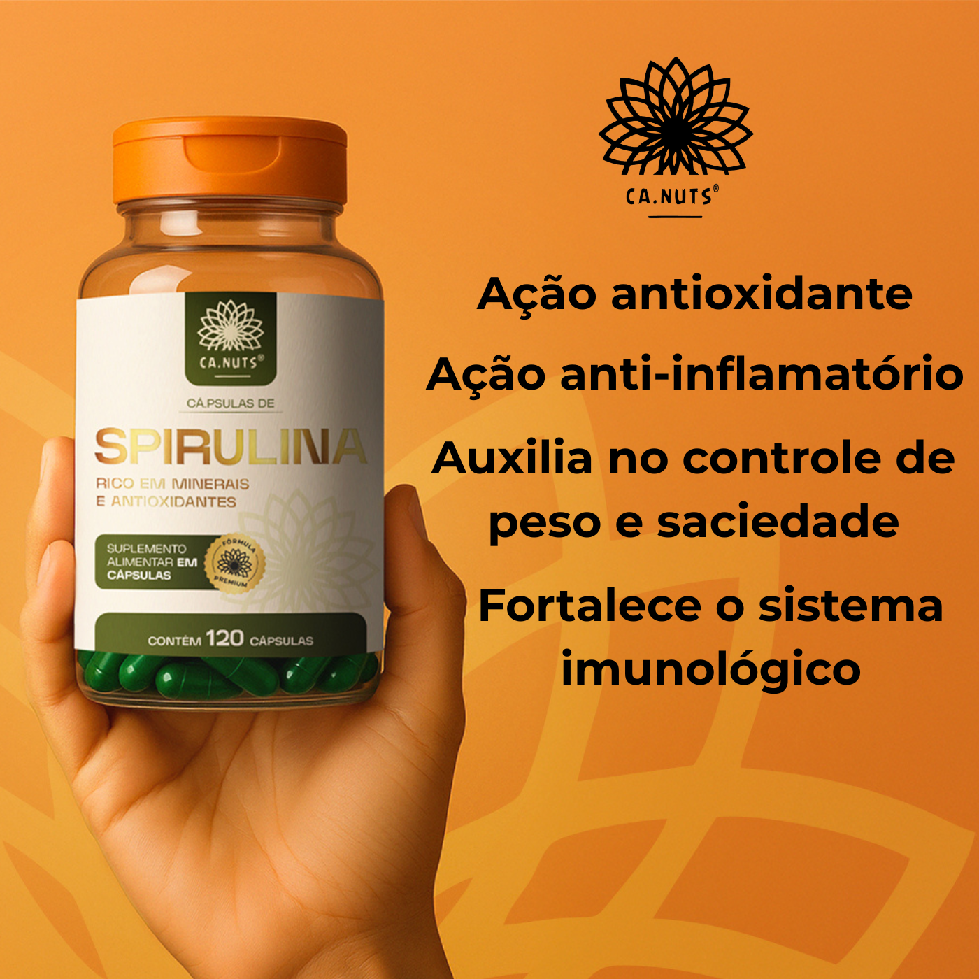 Spirulina em Cápsulas Ca.Nuts - 120 Cápsulas 1800mg