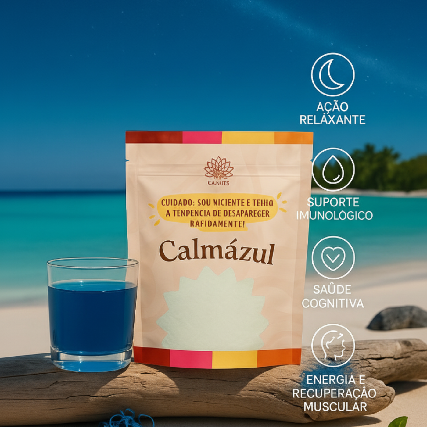 Chá Calmázul Ca.Nuts – Camomila, Maracujá e Spirulina Azul | Chá Natural para Dormir e Relaxar