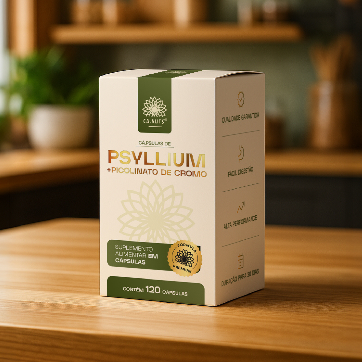 Psyllium em cápsulas mais Piccolinato de Cromo 1200mg Ca.nuts