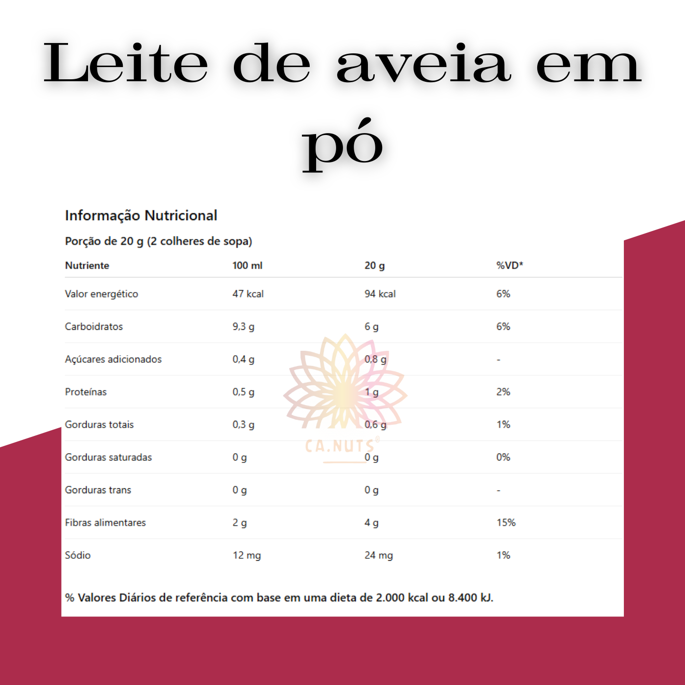 Leite de Aveia em Pó Solúvel Ca.Nuts – Natural, Vegano e Sem Lactose