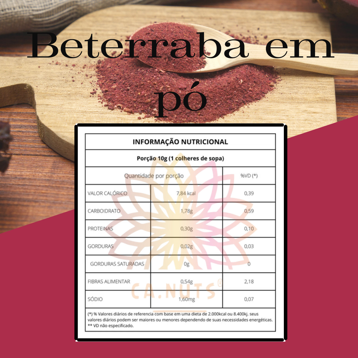 Beterraba em pó 100% pura Desidratada Antioxidante Ca.nuts