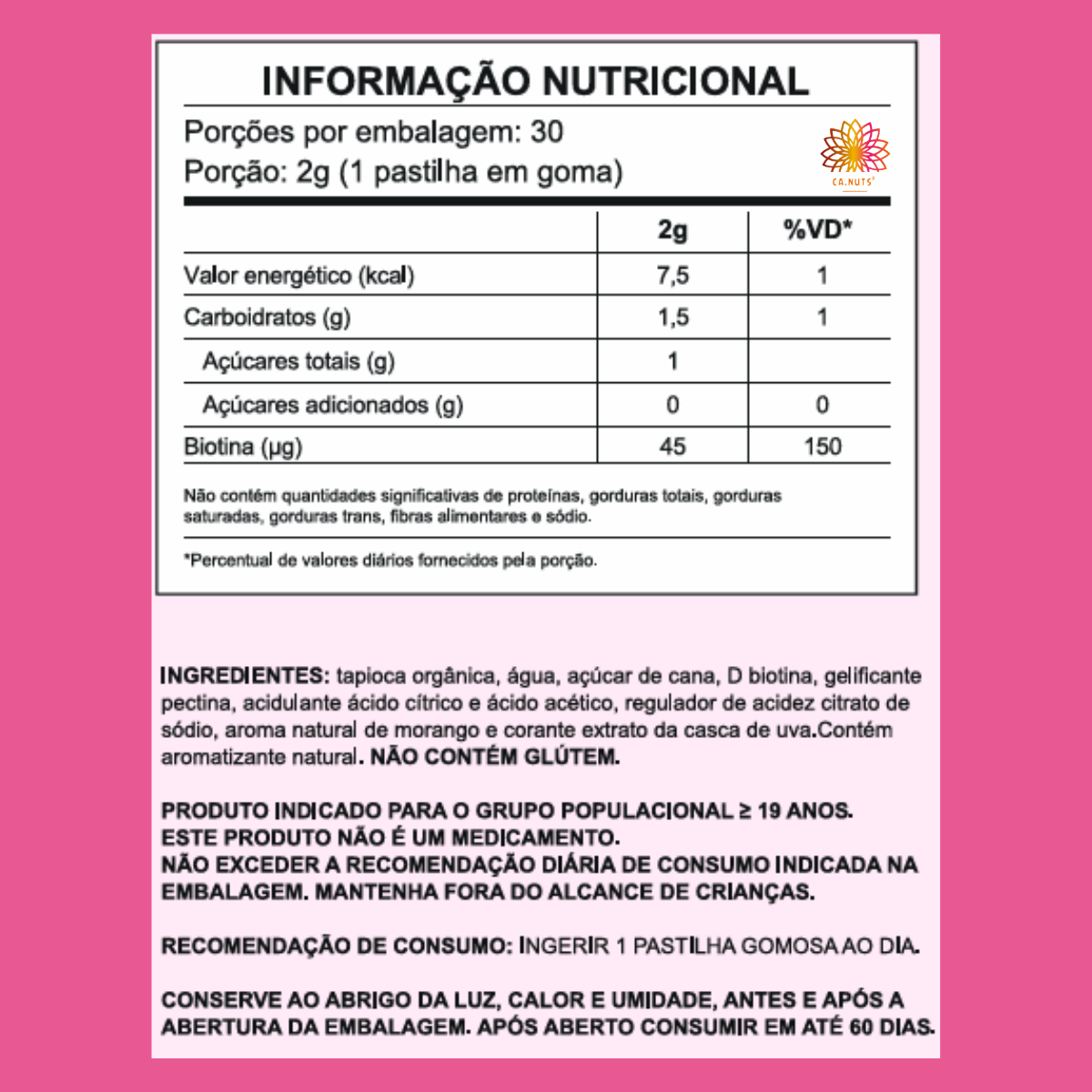 Biotina em Gummies Ca.nuts | 30 Gummies | Vitaminas para Cabelos, Pele e Unhas | Sabor Morango