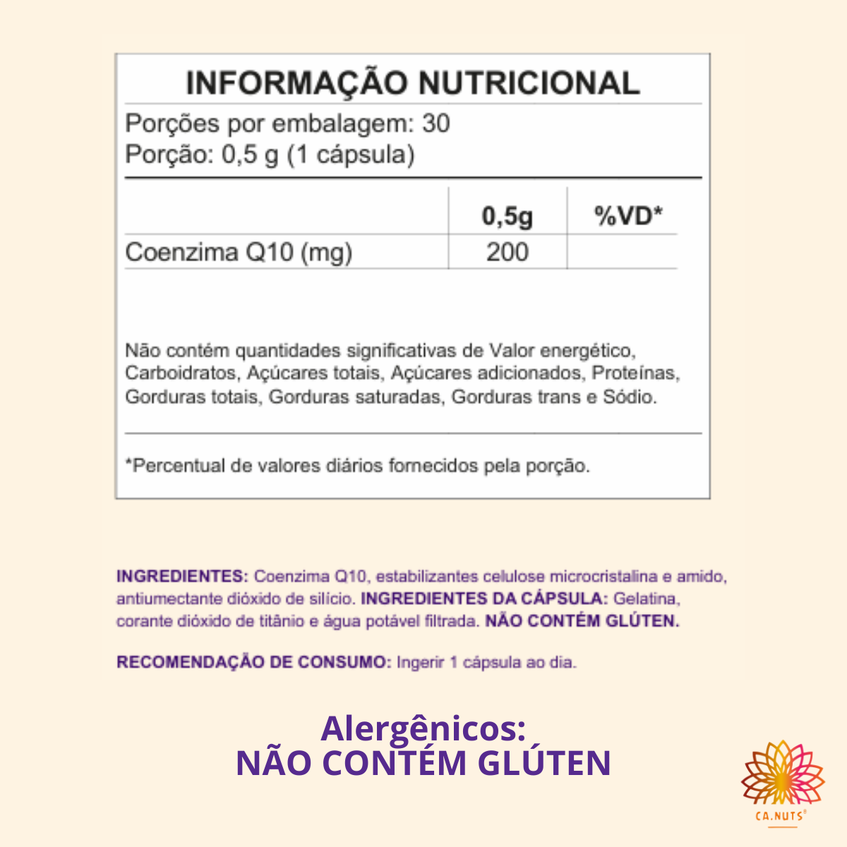 Coenzima Q10 200mg Ca.nuts 30 Cápsulas - COQ10 Premium Ultra concentrado