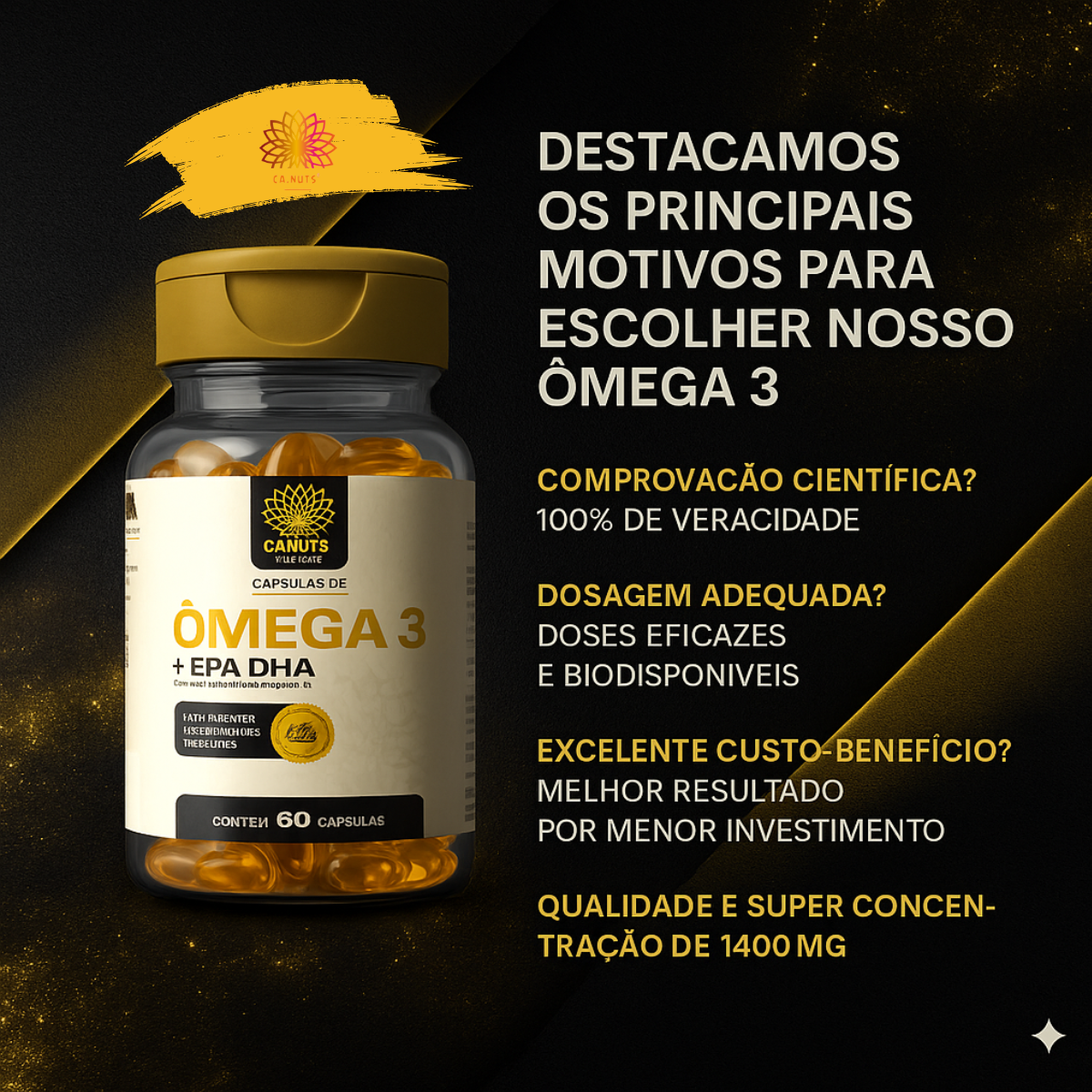 Ômega 3 Rico em EPA DHA 1400mg Ultra Concentrado Ca.nuts 60 Cápsulas