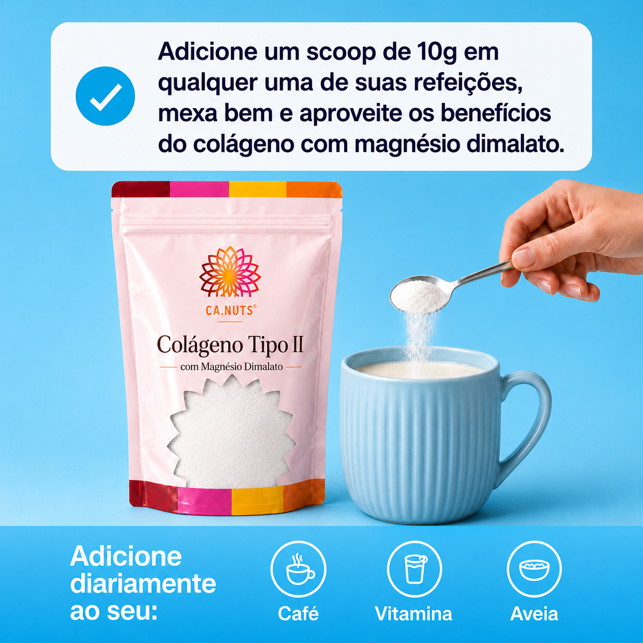 Colágeno Tipo II + Magnésio Dimalato em Pó Ca.nuts