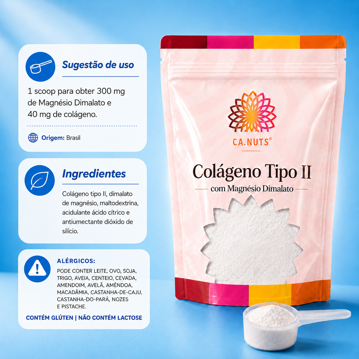 Colágeno Tipo II + Magnésio Dimalato em Pó Ca.nuts