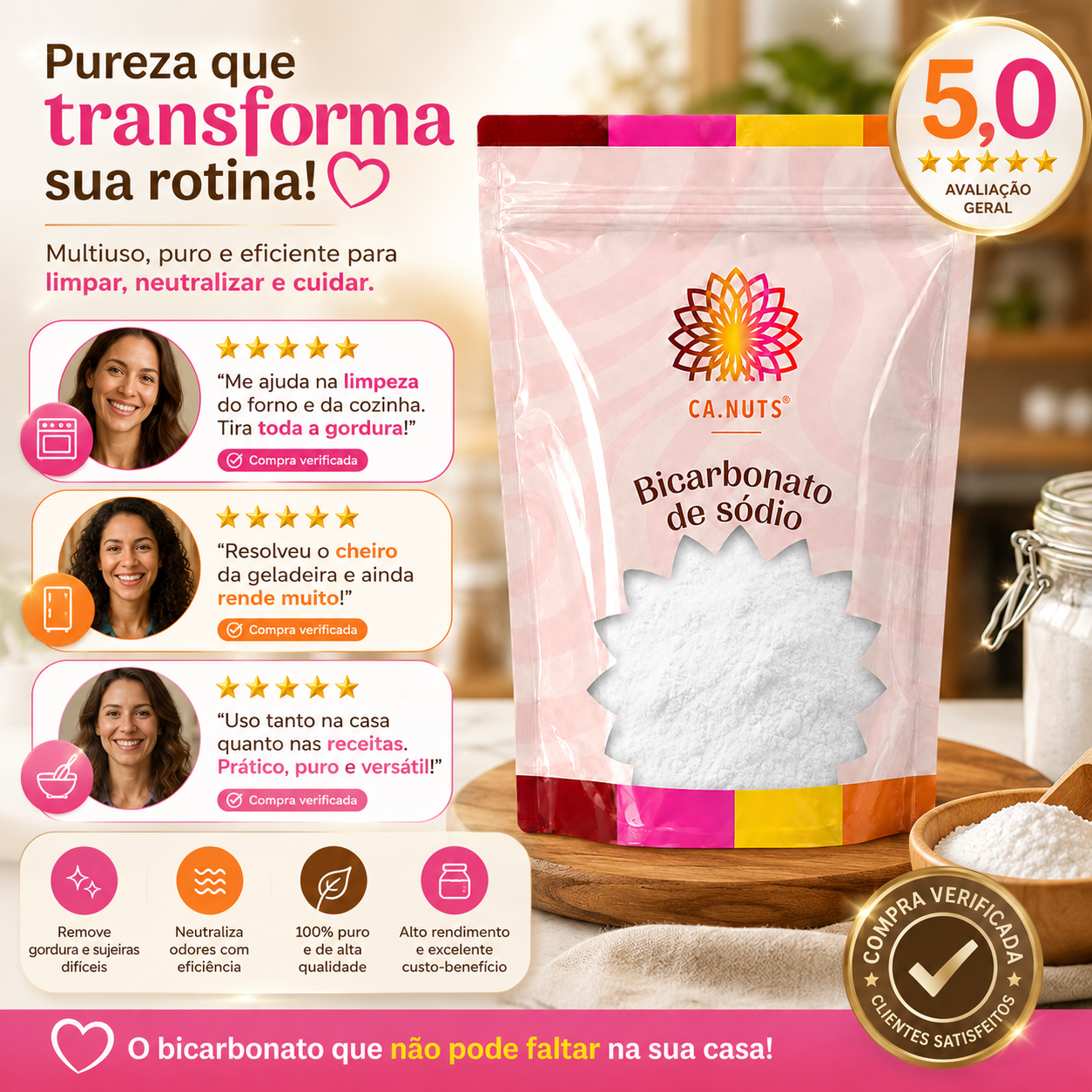 Bicarbonato de Sódio em Pó Solúvel Ca.Nuts