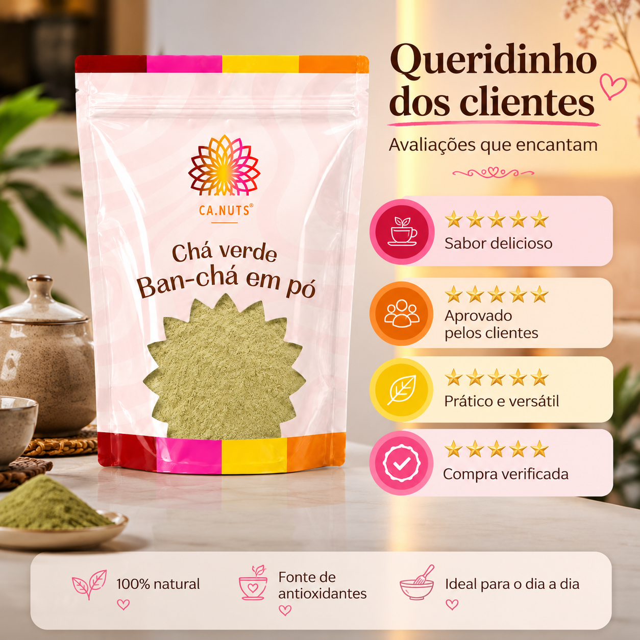 Chá verde Ban-chá Natural Premium Ca.nuts | Antioxidante natural - Mais disposição e foco