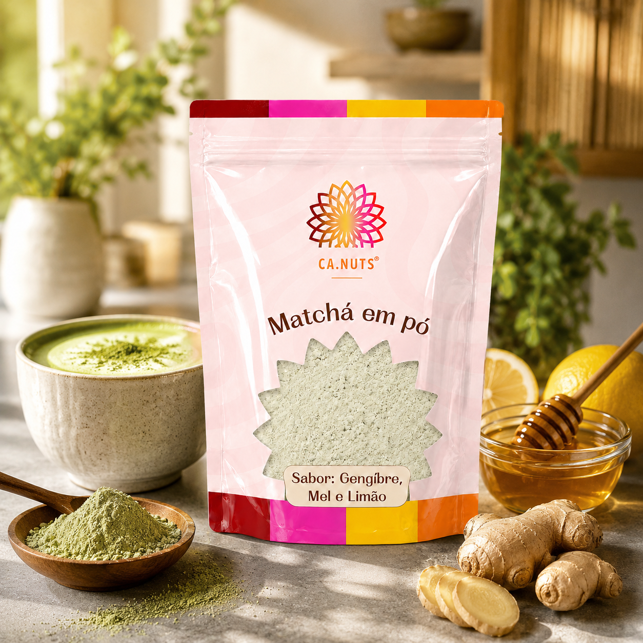 Matcha em pó solúvel (Gengibre, Mel e Limão) Premium Ca.Nuts