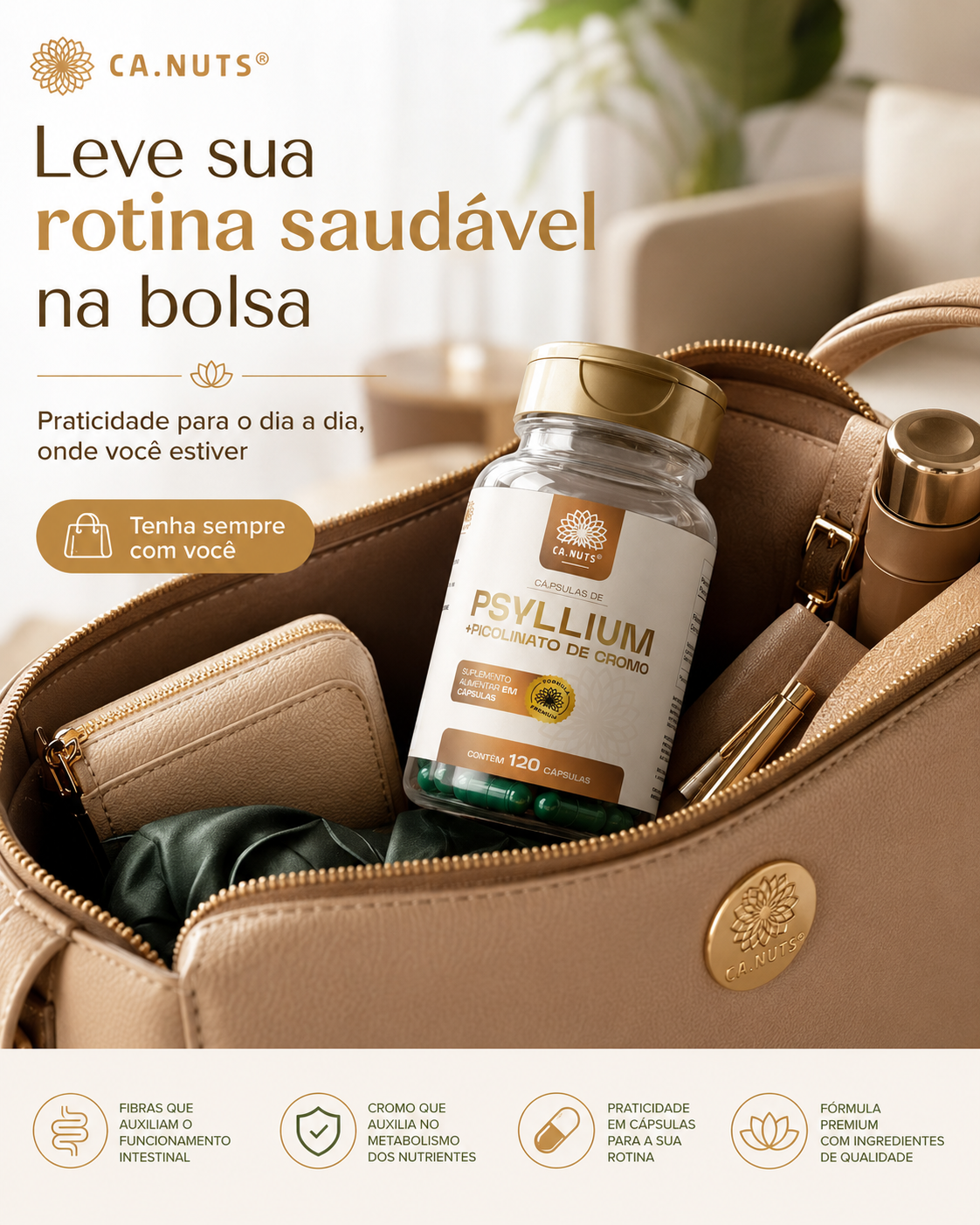 Psyllium em cápsulas mais Piccolinato de Cromo 1200mg Ca.nuts