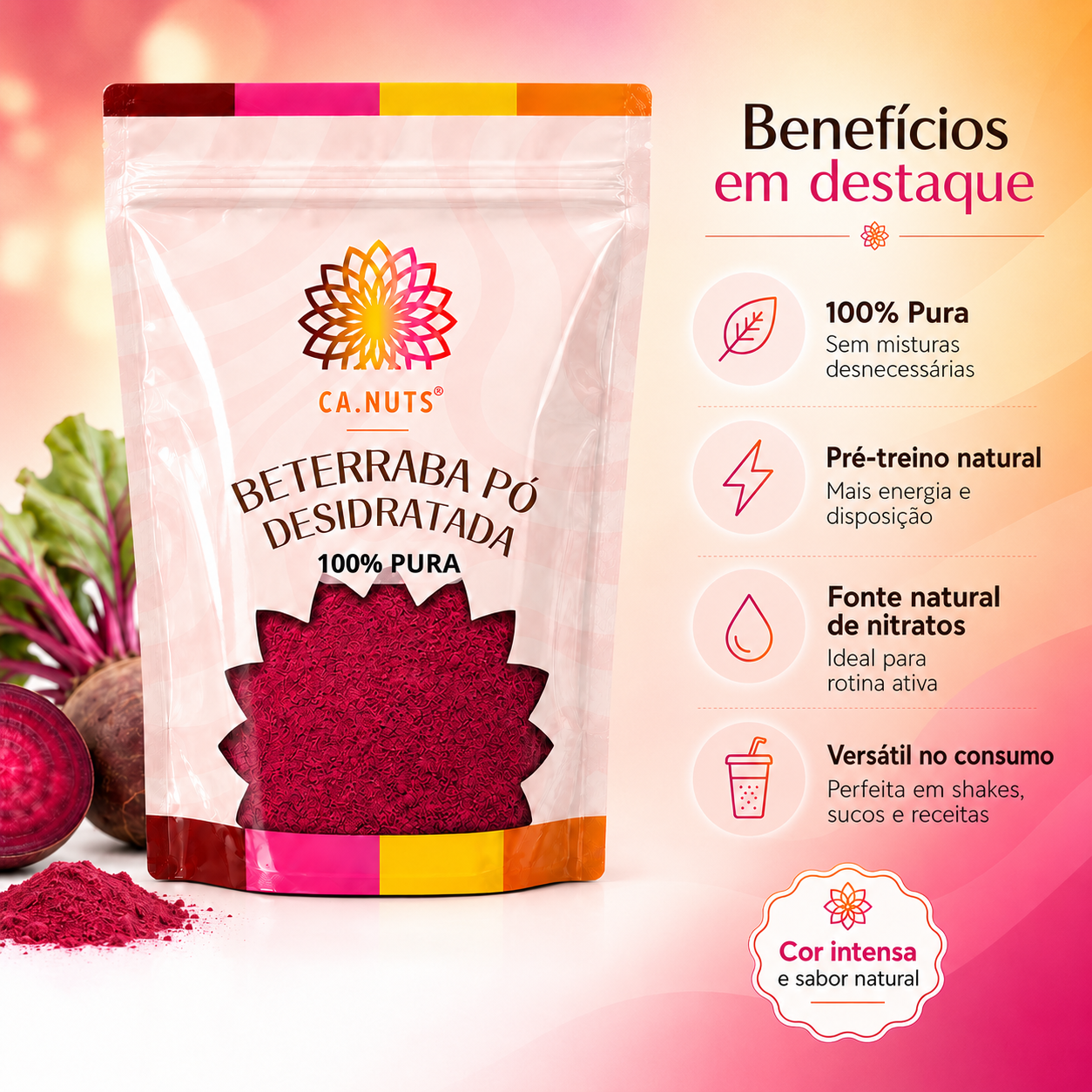 Farinha de Beterraba em pó 100% pura Desidratada Antioxidante Ca.nuts