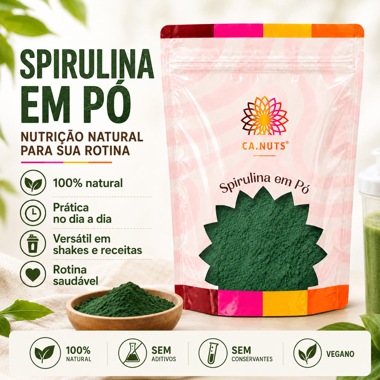 Spirulina em Pó Premium Super alimento Natural| Marca Ca.Nuts