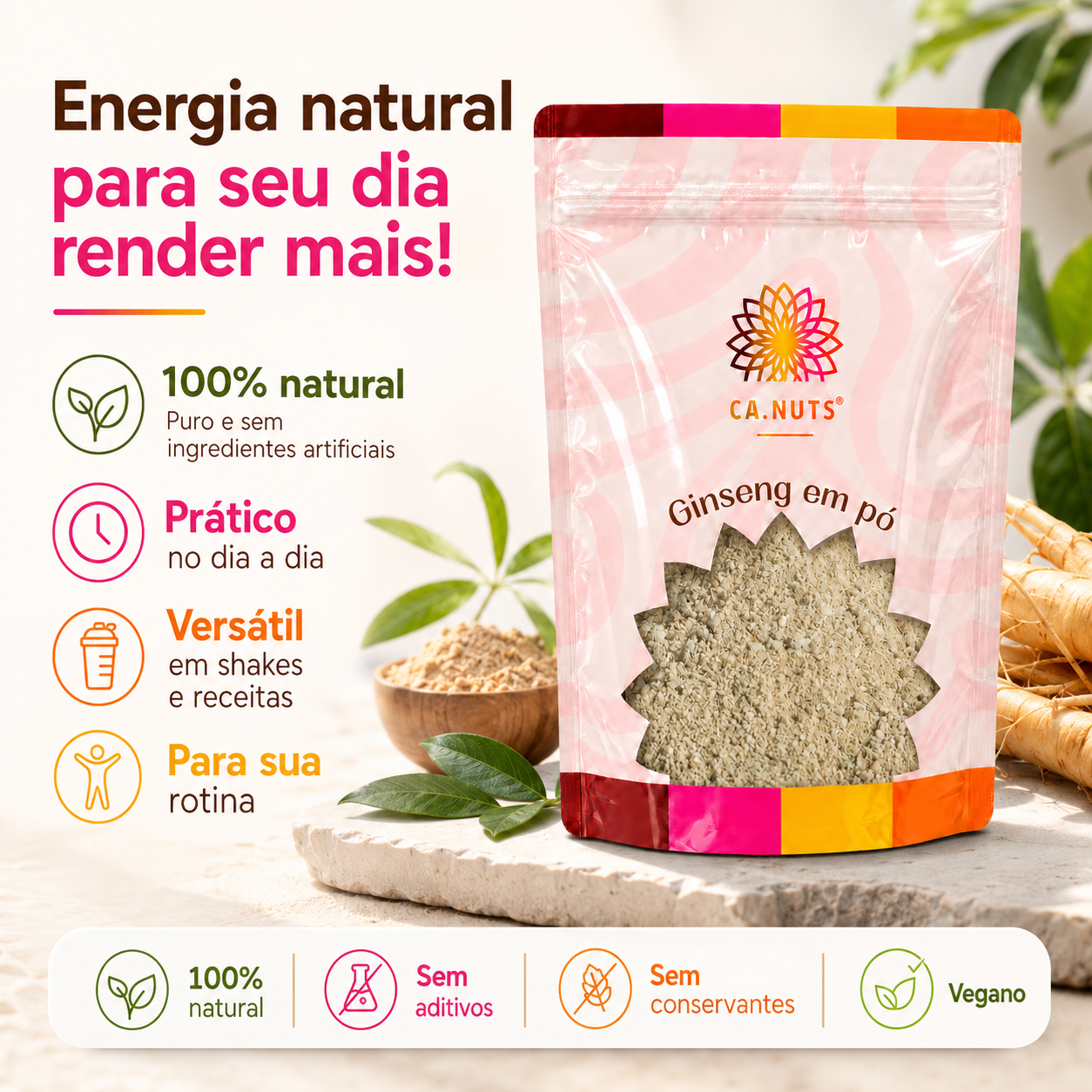 Ginseng em Pó Premium Importado Ca.nuts
