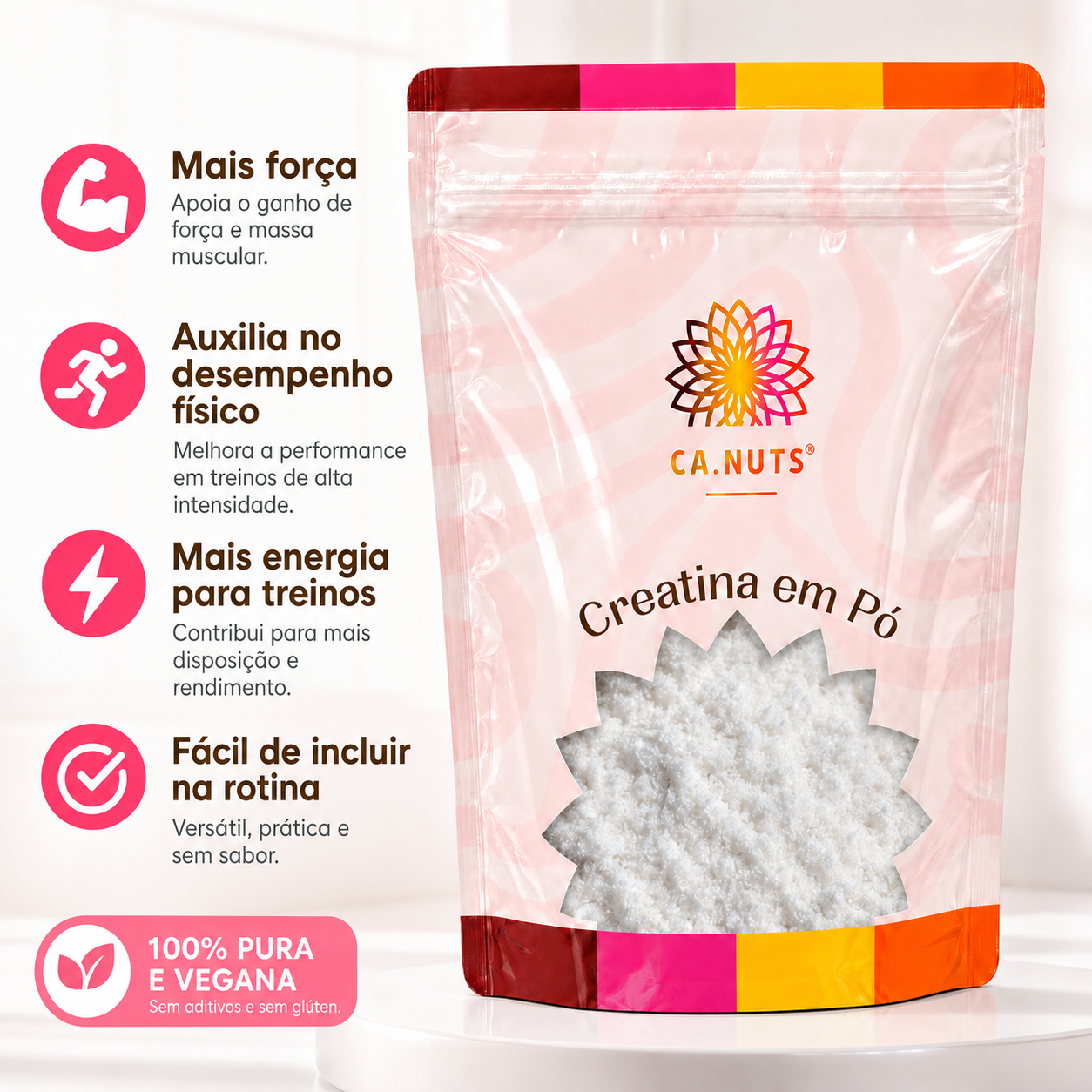 Creatina em pó monohidratada 100% pura Ca.Nuts