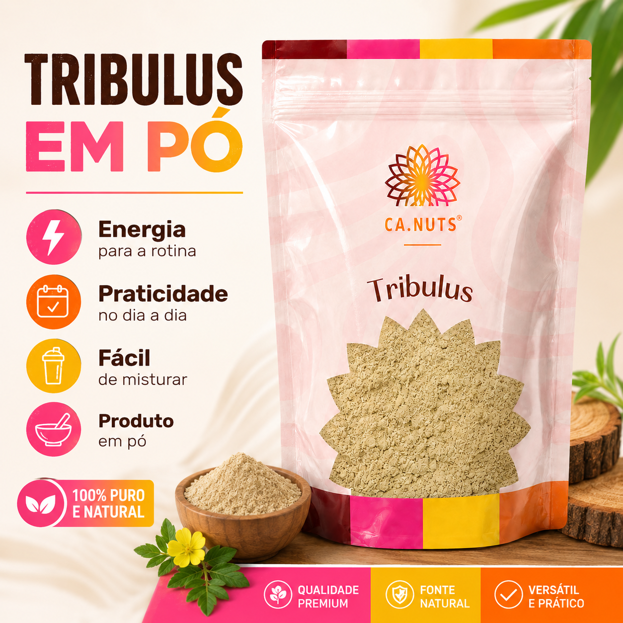 Tribulus Terrestris em Pó Puro Suplemento Natural de Alta Concentração