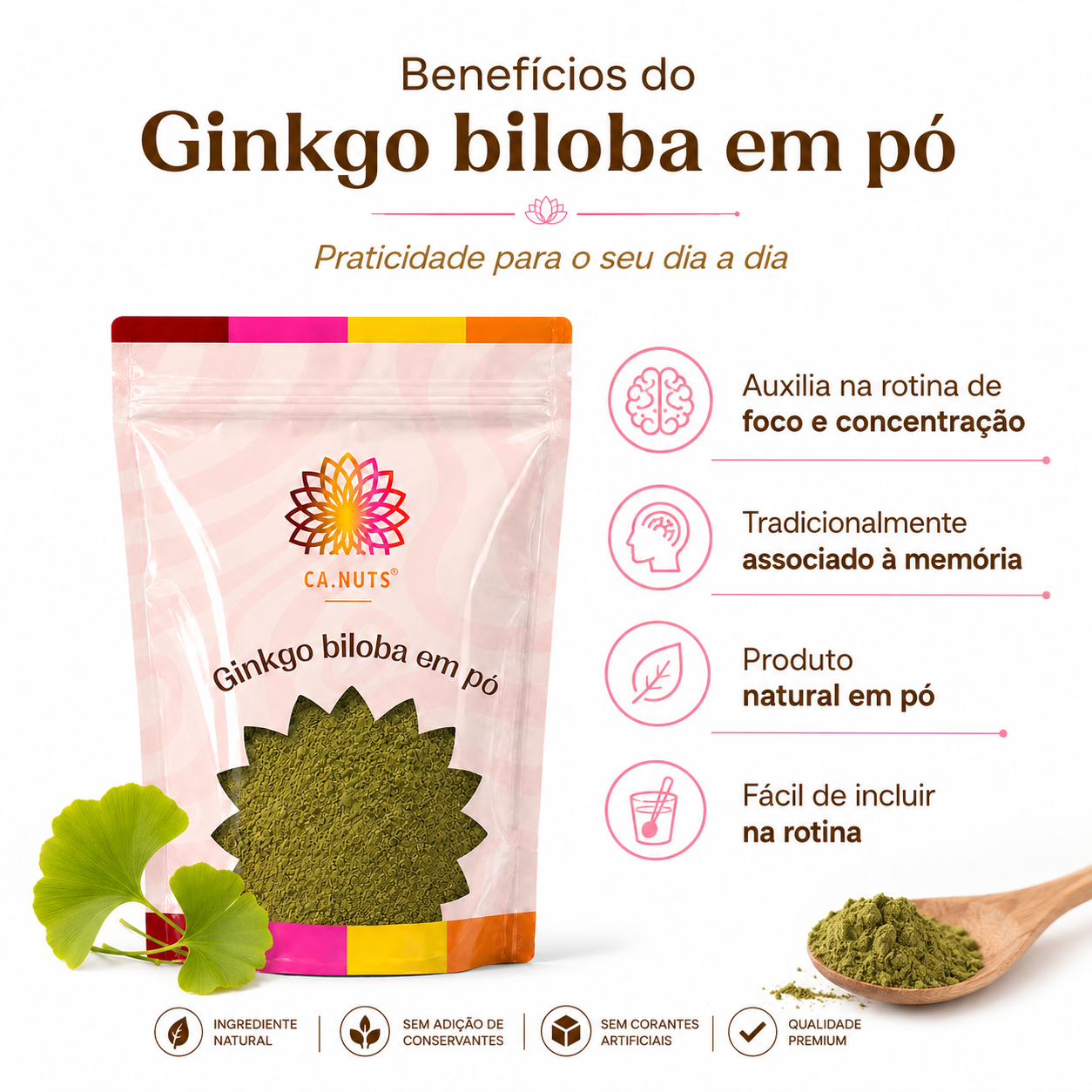 Chá de Ginkgo Biloba em Pó Premium | Suplementação Natural Ca.Nuts