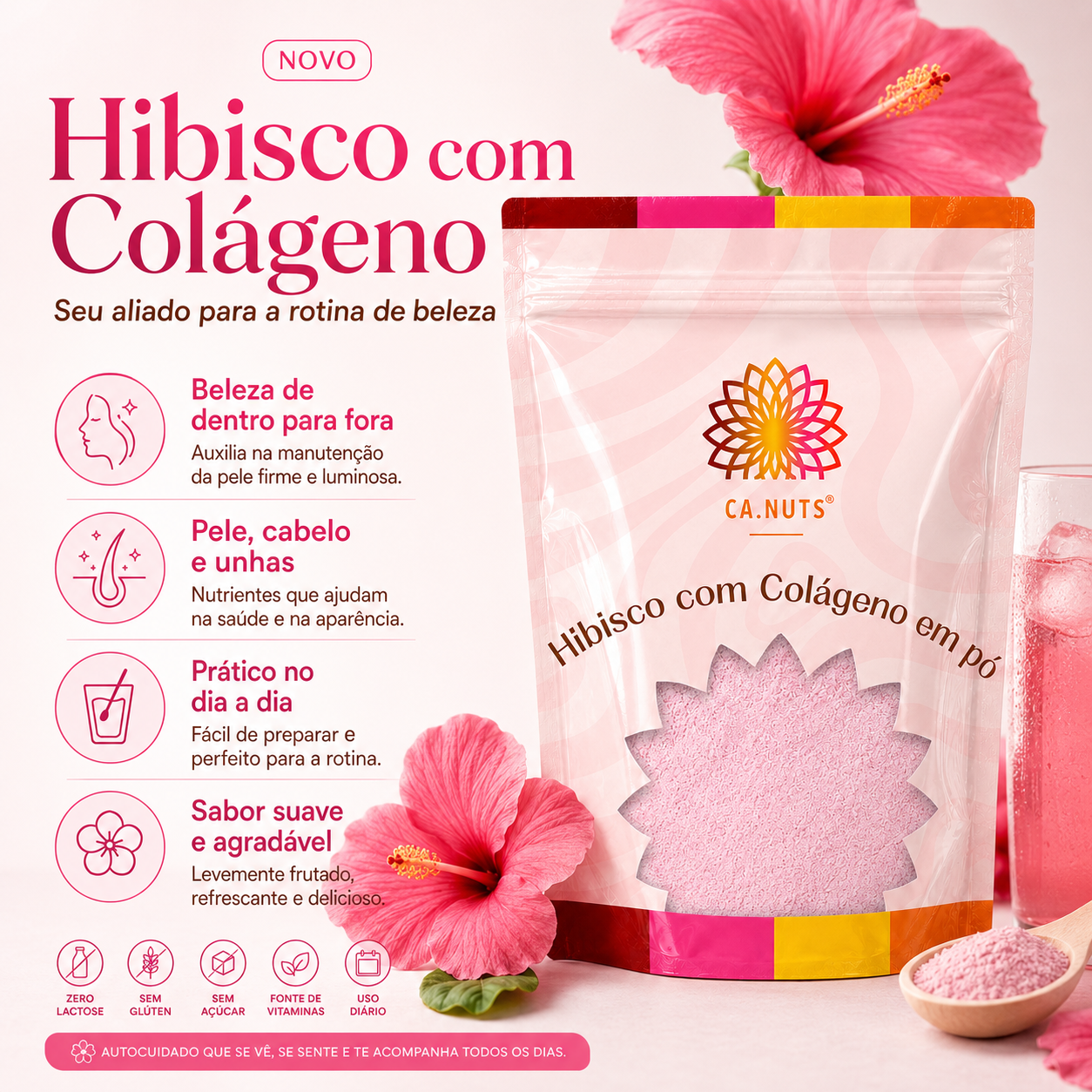 Hibisco com Colágeno Solúvel em Pó Premium Ca.Nuts