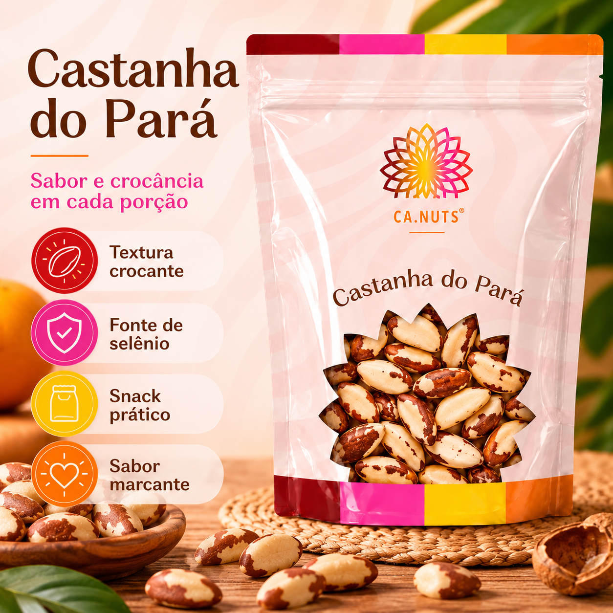 Castanha do pará inteira sem casca média Ca.Nuts | Snacks Naturais e Saudáveis