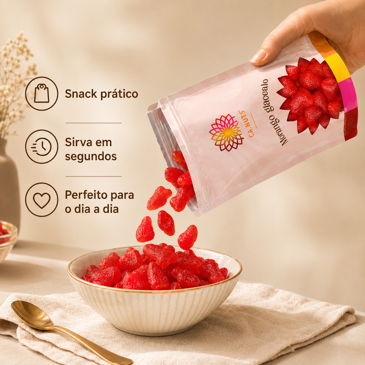 Morango Glaceado Desidratado Ca.Nuts | Frutas desidratadas Premium