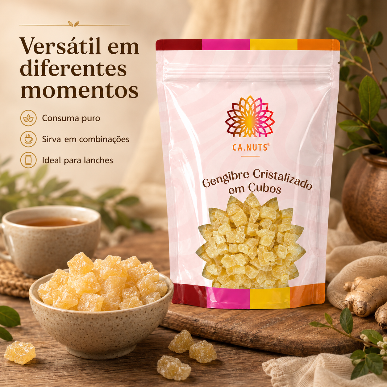 Gengibre Cristalizado em Cubos Premium Ca.Nuts