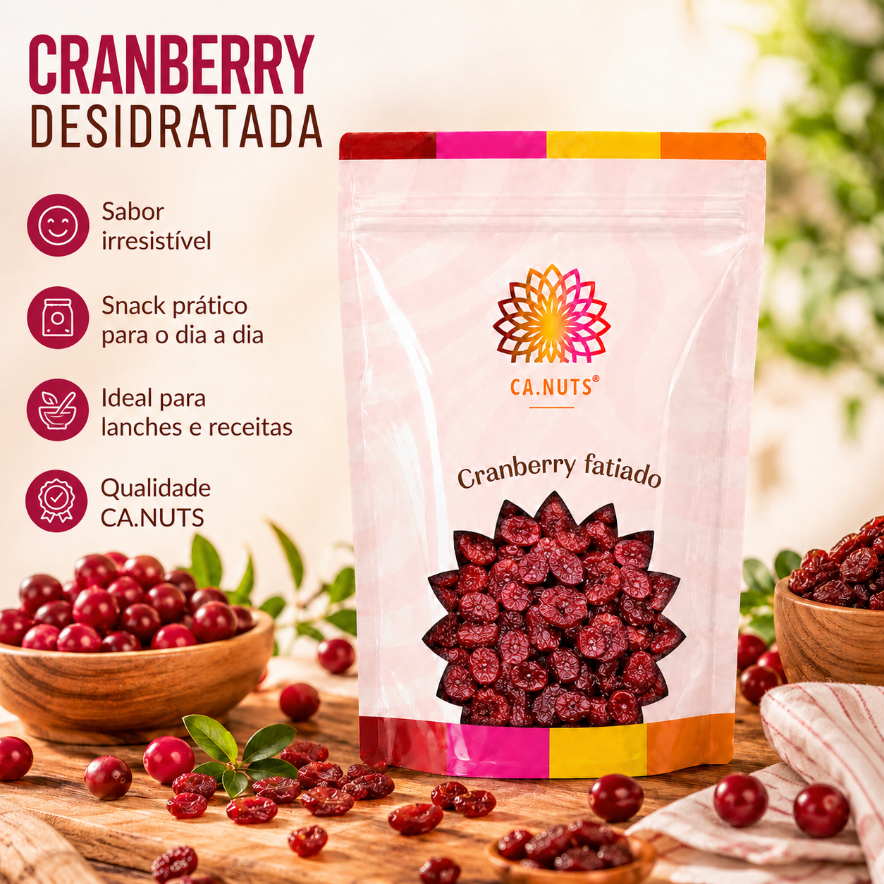 Cranberry Fatiado Desidratado Premium - Ca.Nuts
