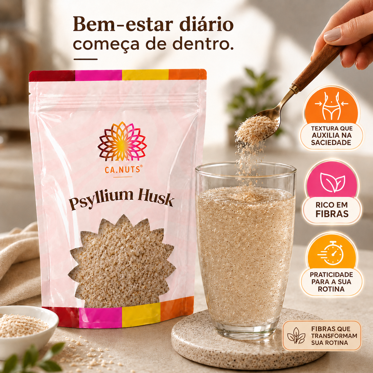 Psyllium Husk natural alta qualidade Ca.Nuts