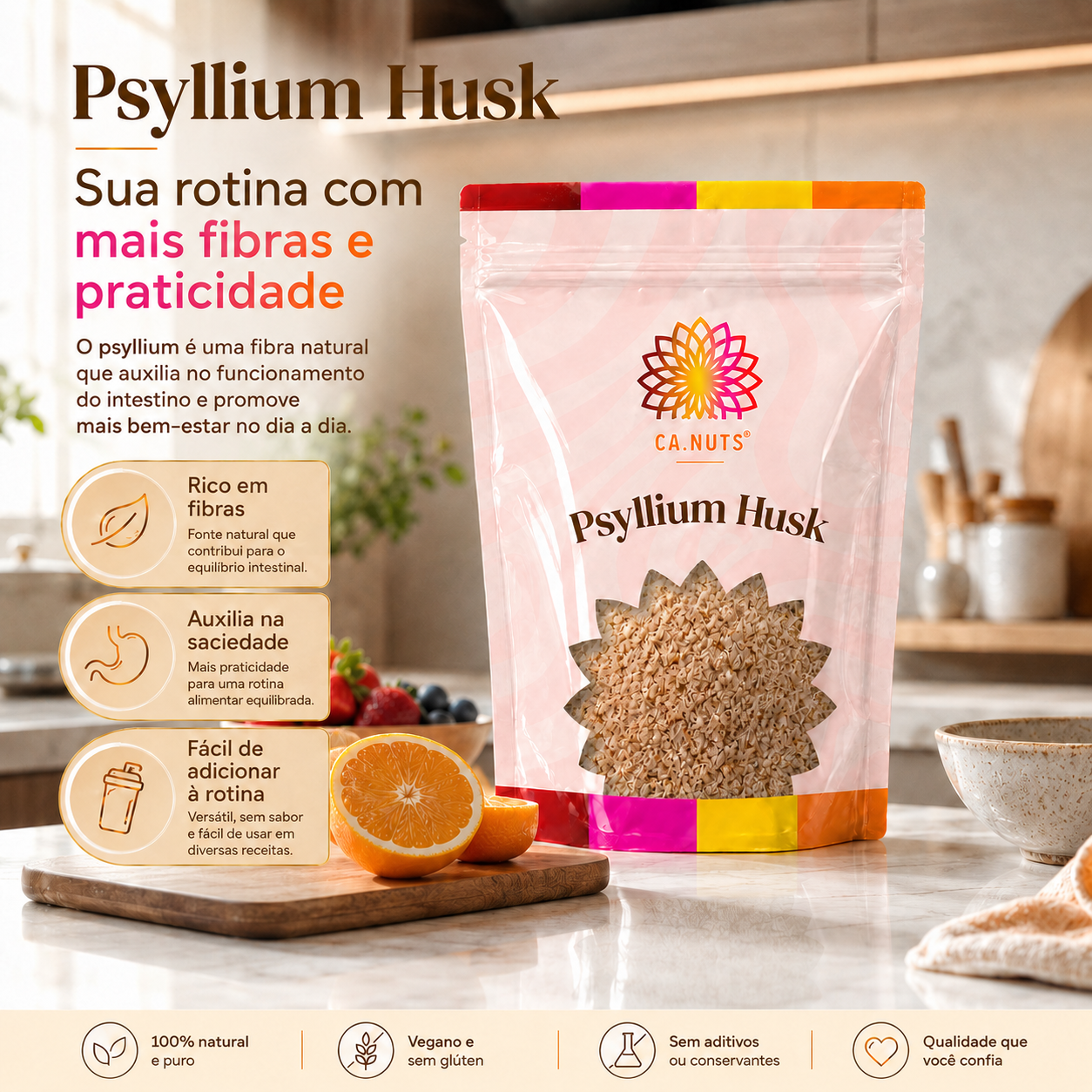 Psyllium Husk natural alta qualidade Ca.Nuts