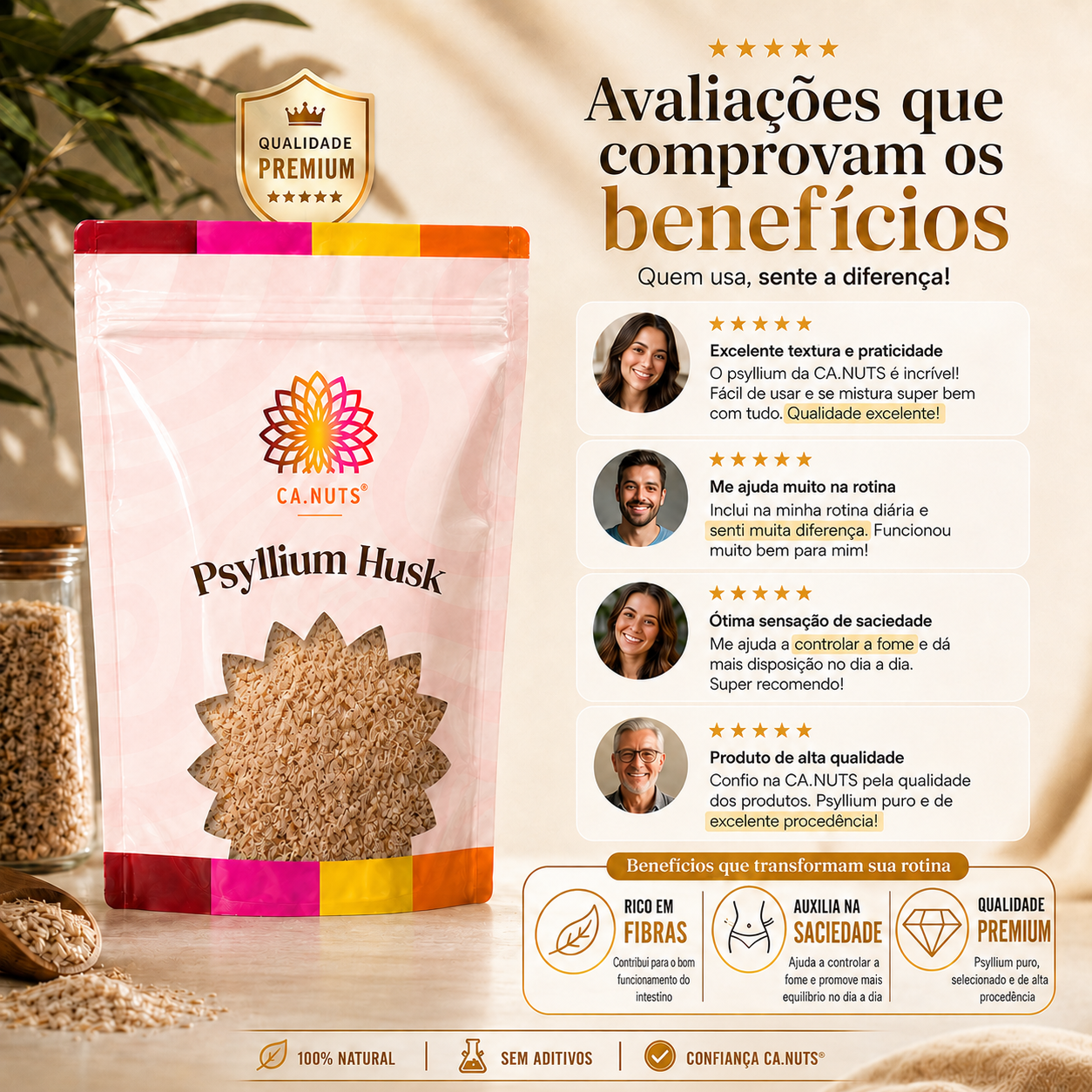 Psyllium Husk natural alta qualidade Ca.Nuts