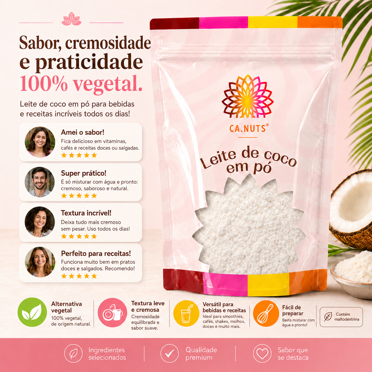 Leite de Coco em Pó Vegano Sem Lactose Ca.Nuts