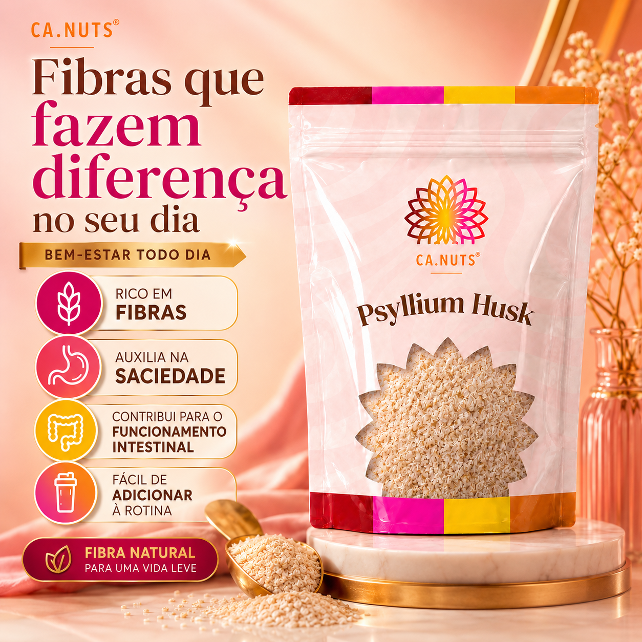 Psyllium Husk natural alta qualidade Ca.Nuts