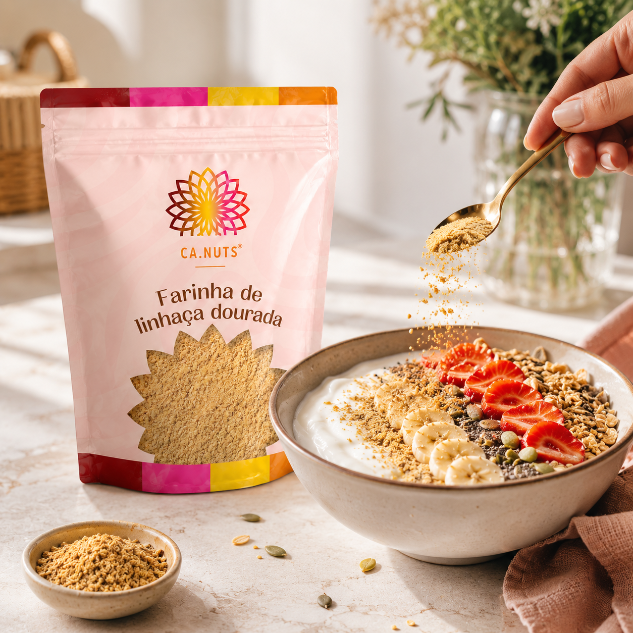 Farinha de Linhaça Dourada Crua Ca.Nuts Rico em Fibras