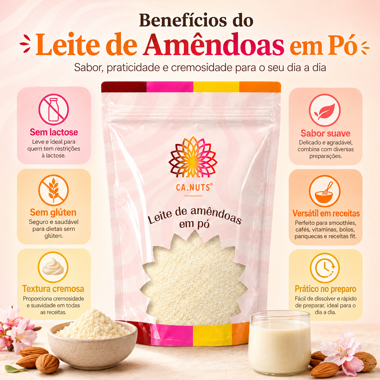 Leite de Amêndoas em Pó Ca.Nuts Linha Premium