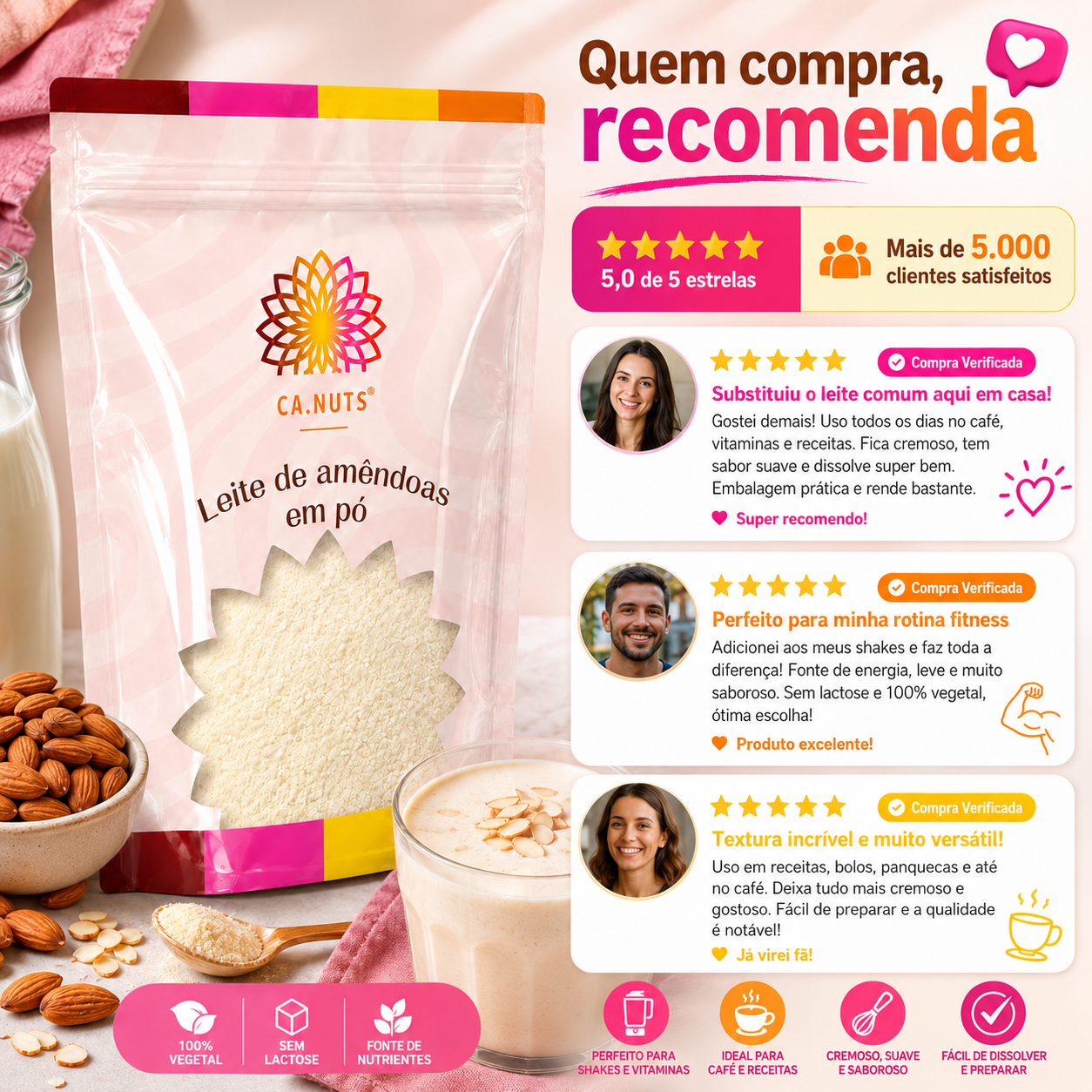 Leite de Amêndoas em Pó Ca.Nuts Linha Premium