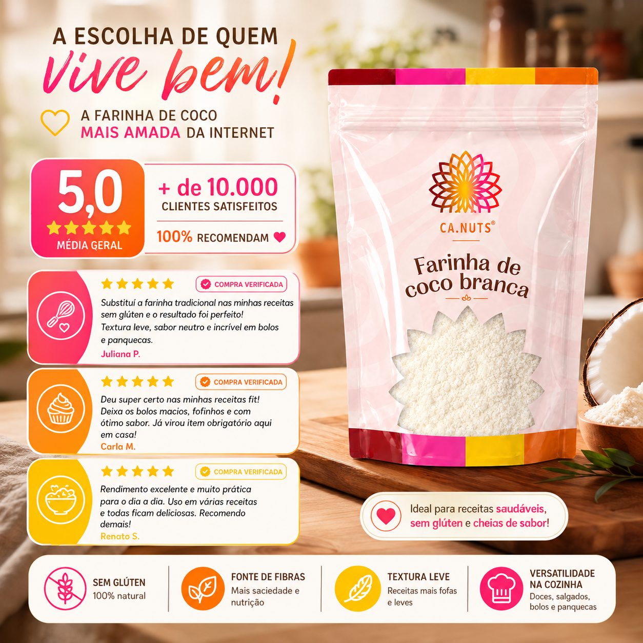 Farinha de Coco Branca Premium Ca.Nuts Coconut