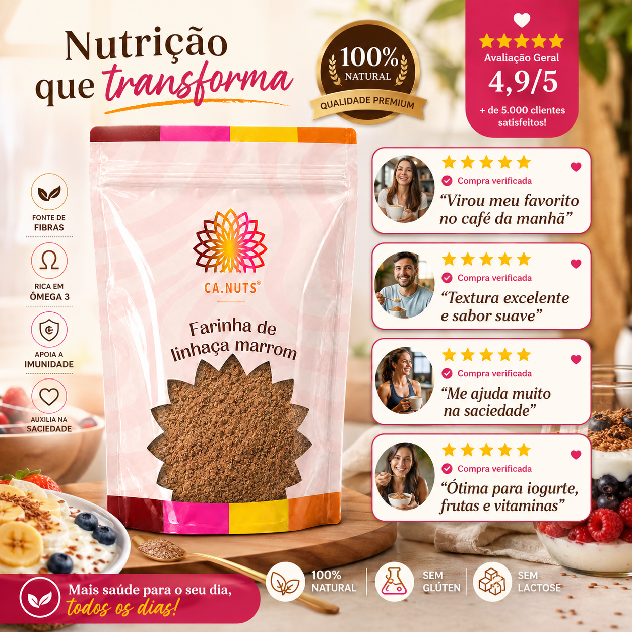 Farinha de linhaça marrom premium