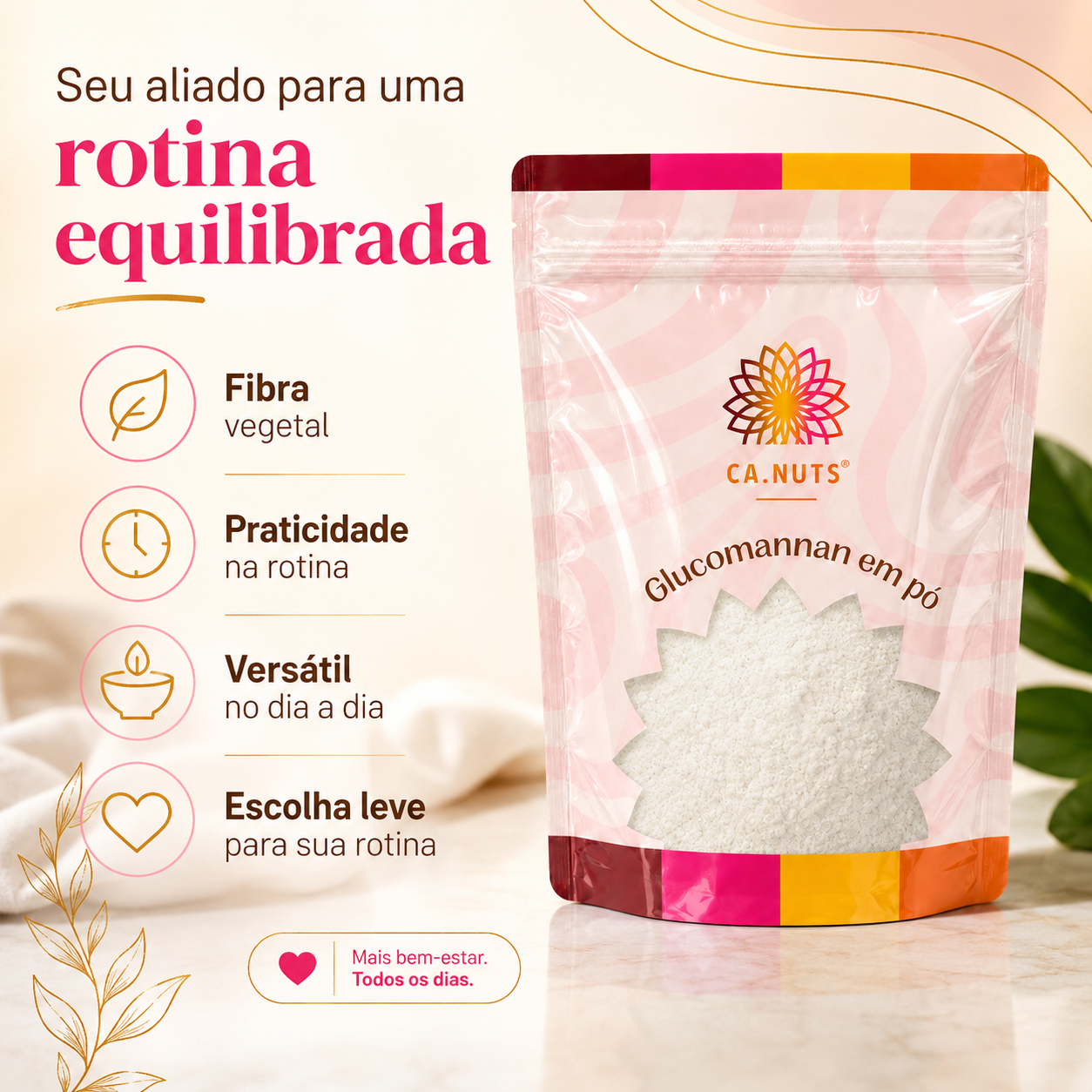 Glucomannan em pó Puro Natural Konjac (Glucomanano) Ca.Nuts