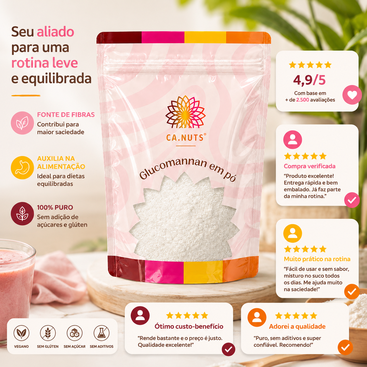 Glucomannan em pó Puro Natural Konjac (Glucomanano) Ca.Nuts
