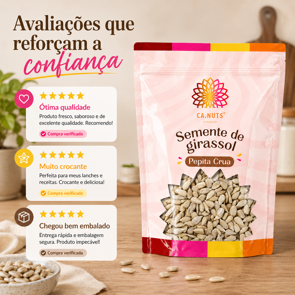 Semente de Girassol Pepita Crua Ca.Nuts Premium | Marca Ca.Nuts
