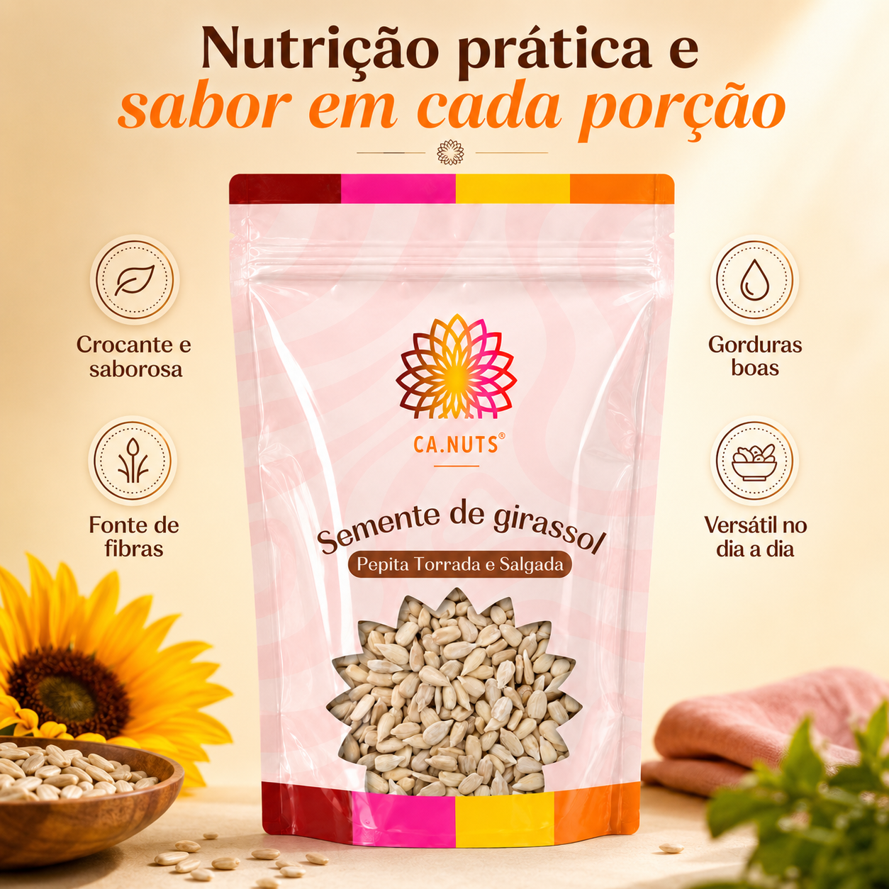 Semente de Girassol Pepita Torrada e Salgada Premium | Marca Ca.Nuts