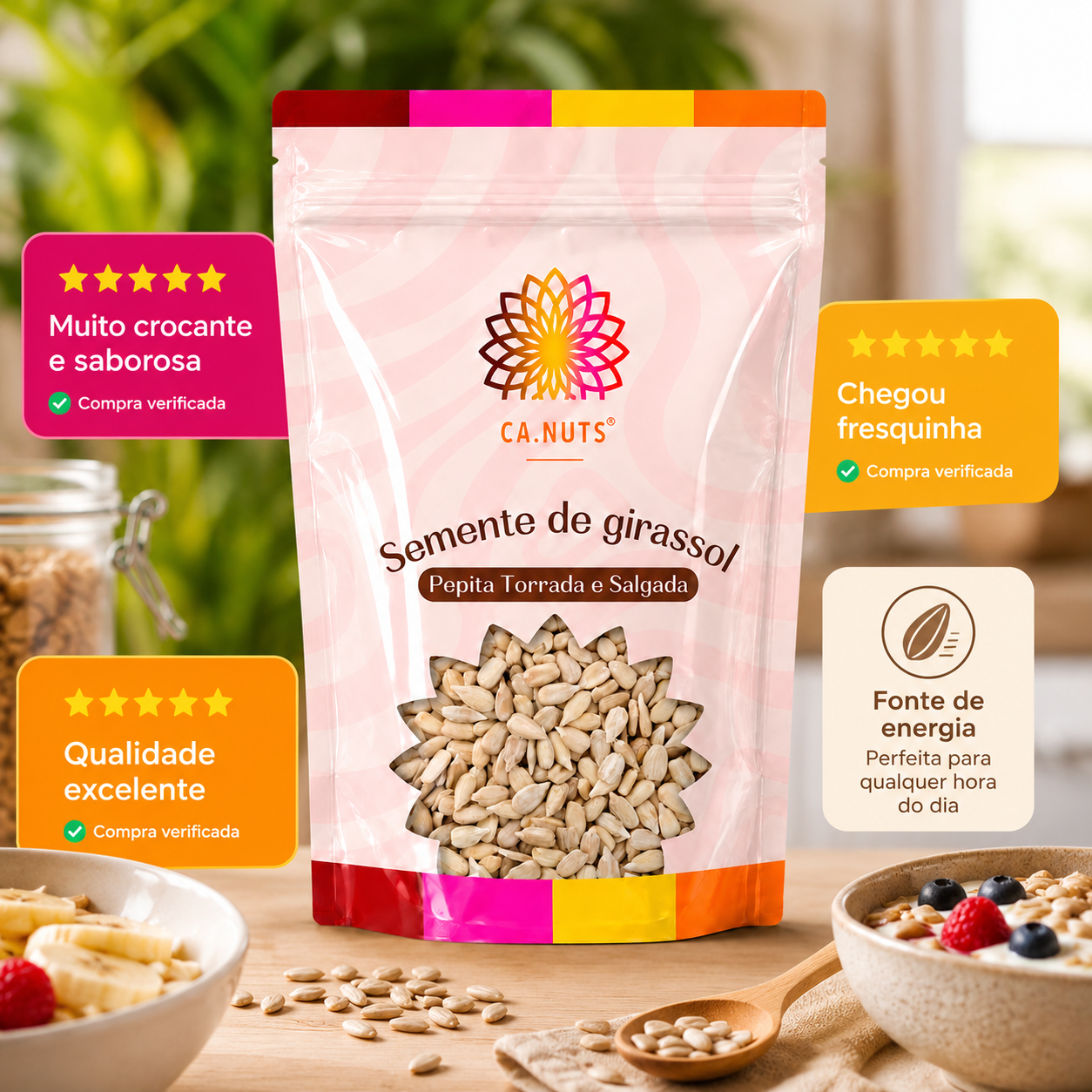 Semente de Girassol Pepita Torrada e Salgada Premium | Marca Ca.Nuts