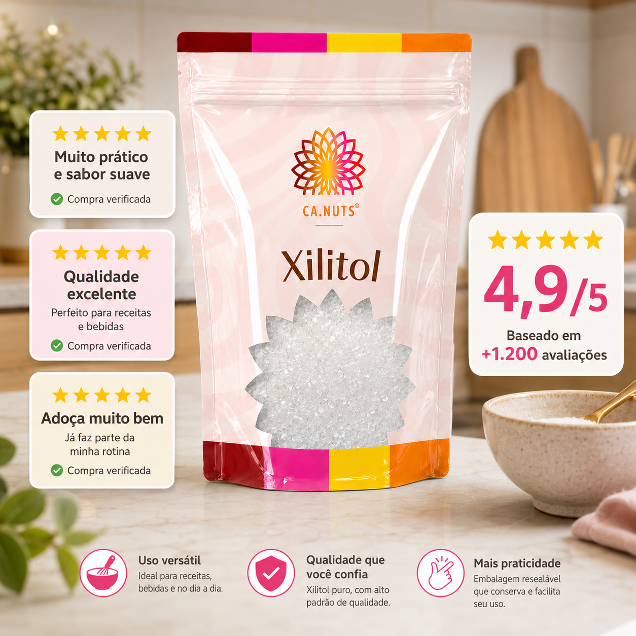 Xilitol Cristal Premium Adoçante Natural