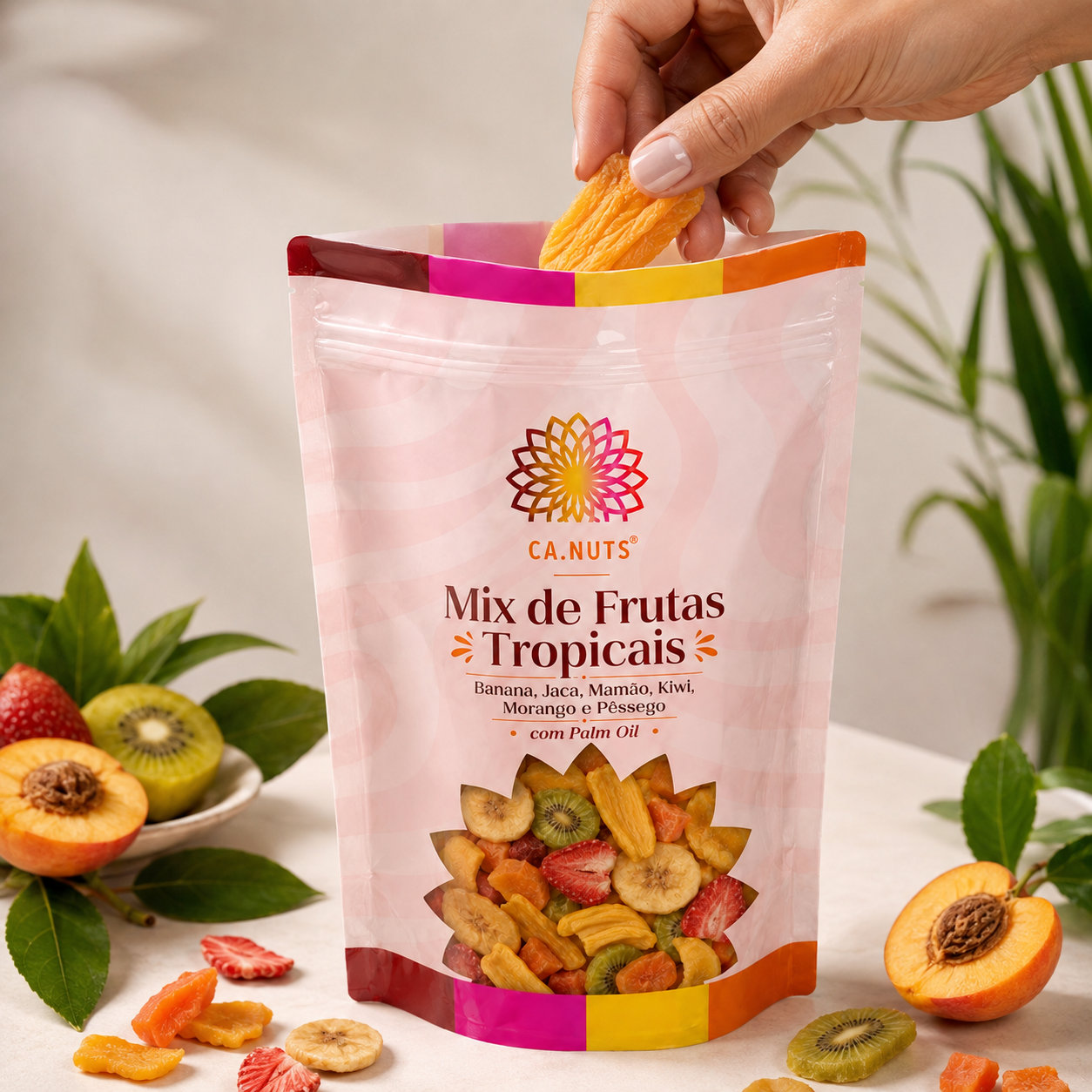 Mix de Frutas Tropicais Desidratadas (Banana, Jaca, Mamão, Kiwi, Morango, Pessego, Palm oil)