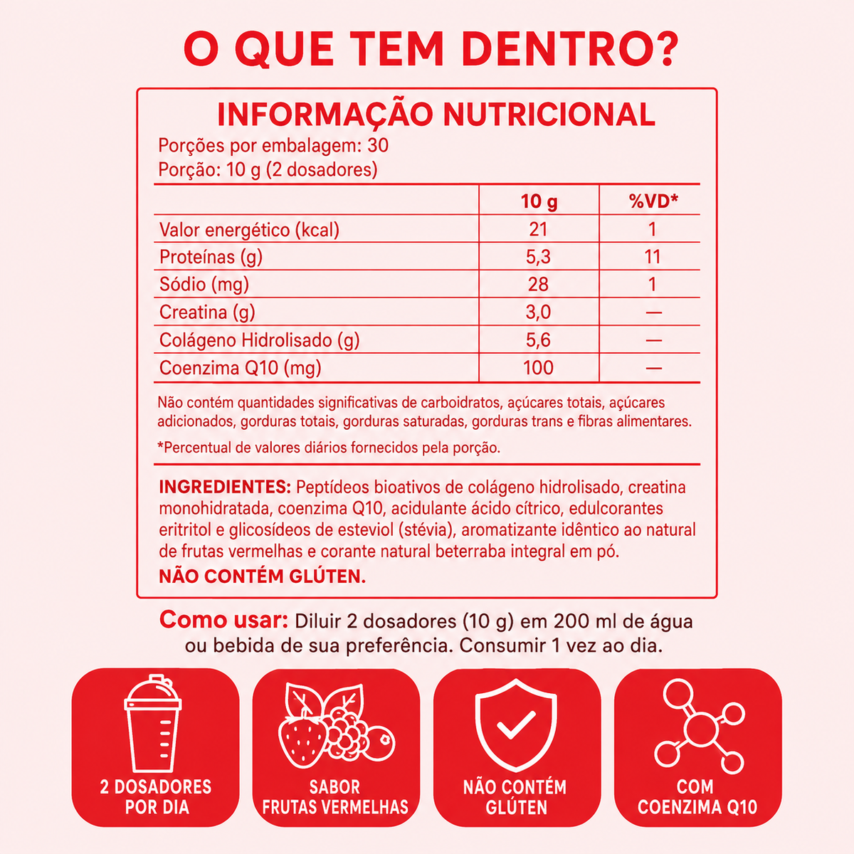 CreaBloom Creatina em Pó 3 em 1 - Creatina, Colágeno e Coenzima Q10