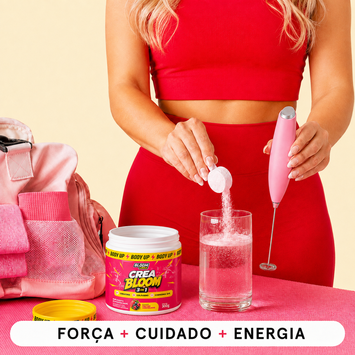 CreaBloom Creatina em Pó 3 em 1 - Creatina, Colágeno e Coenzima Q10