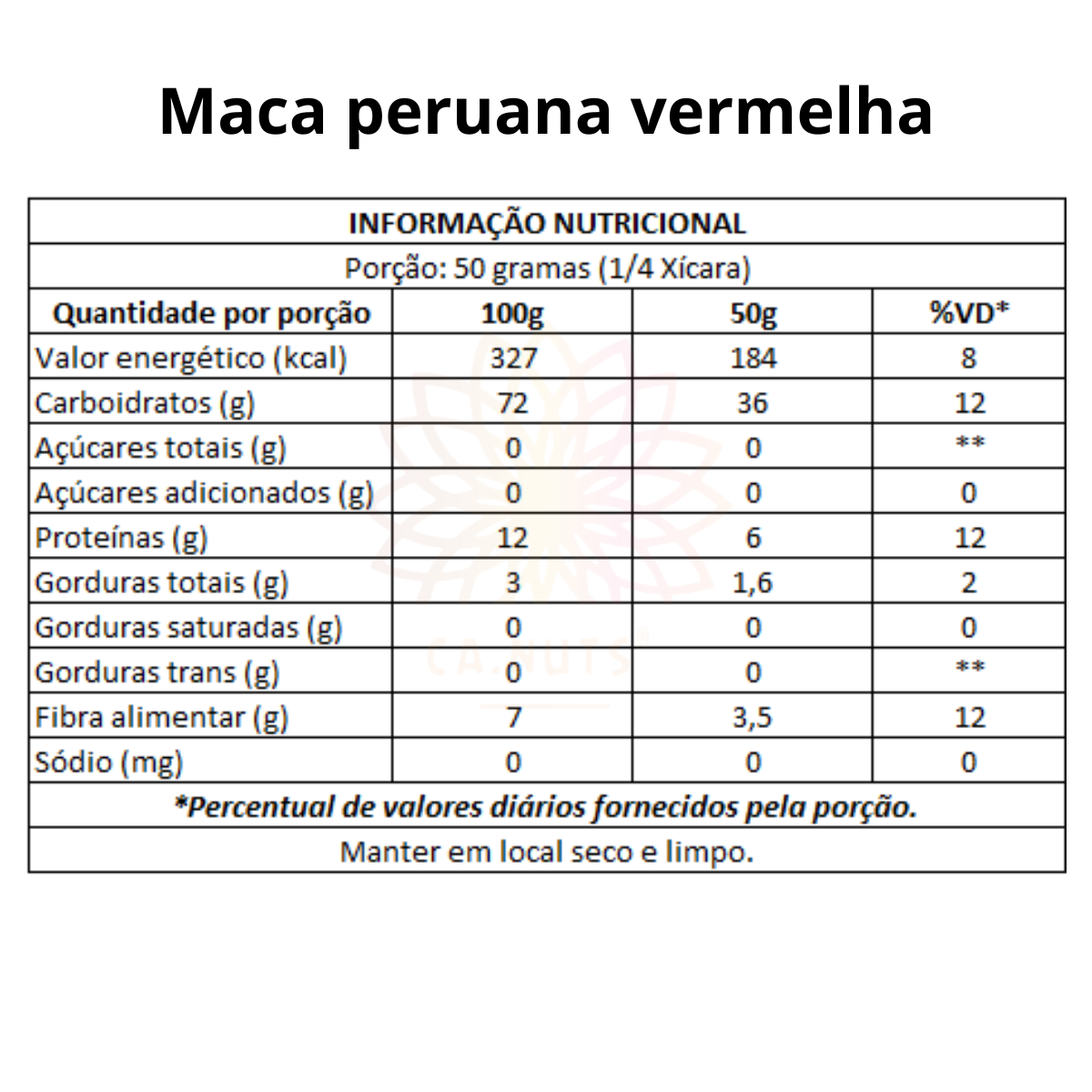 Maca Peruana Vermelha Ca.Nuts Linha Premium Importada pura